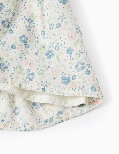 Cotton Floral Dress for Baby Girls, White/Blue/Pink/Green