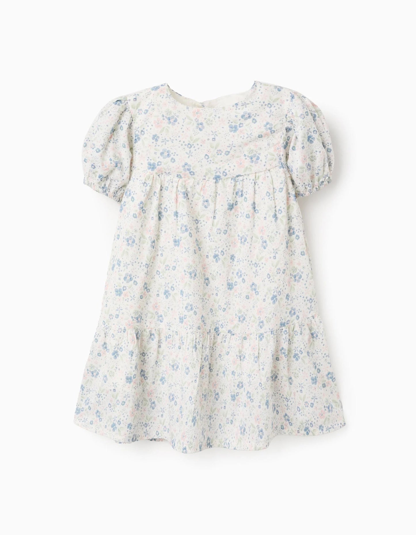 Cotton Floral Dress for Baby Girls, White/Blue/Pink/Green
