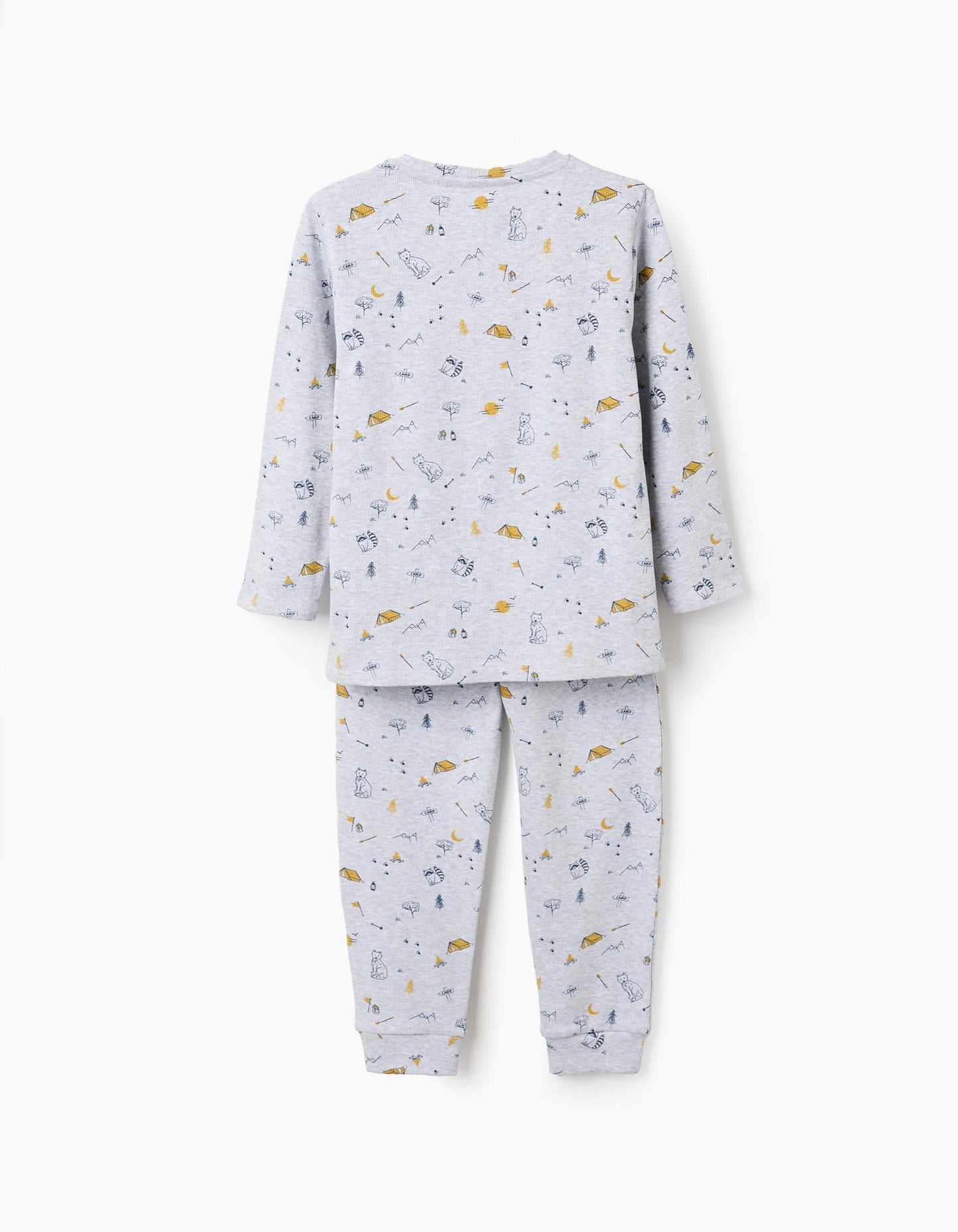 Ribbed Pyjama with Forest Animal Pattern for Boys, Grey