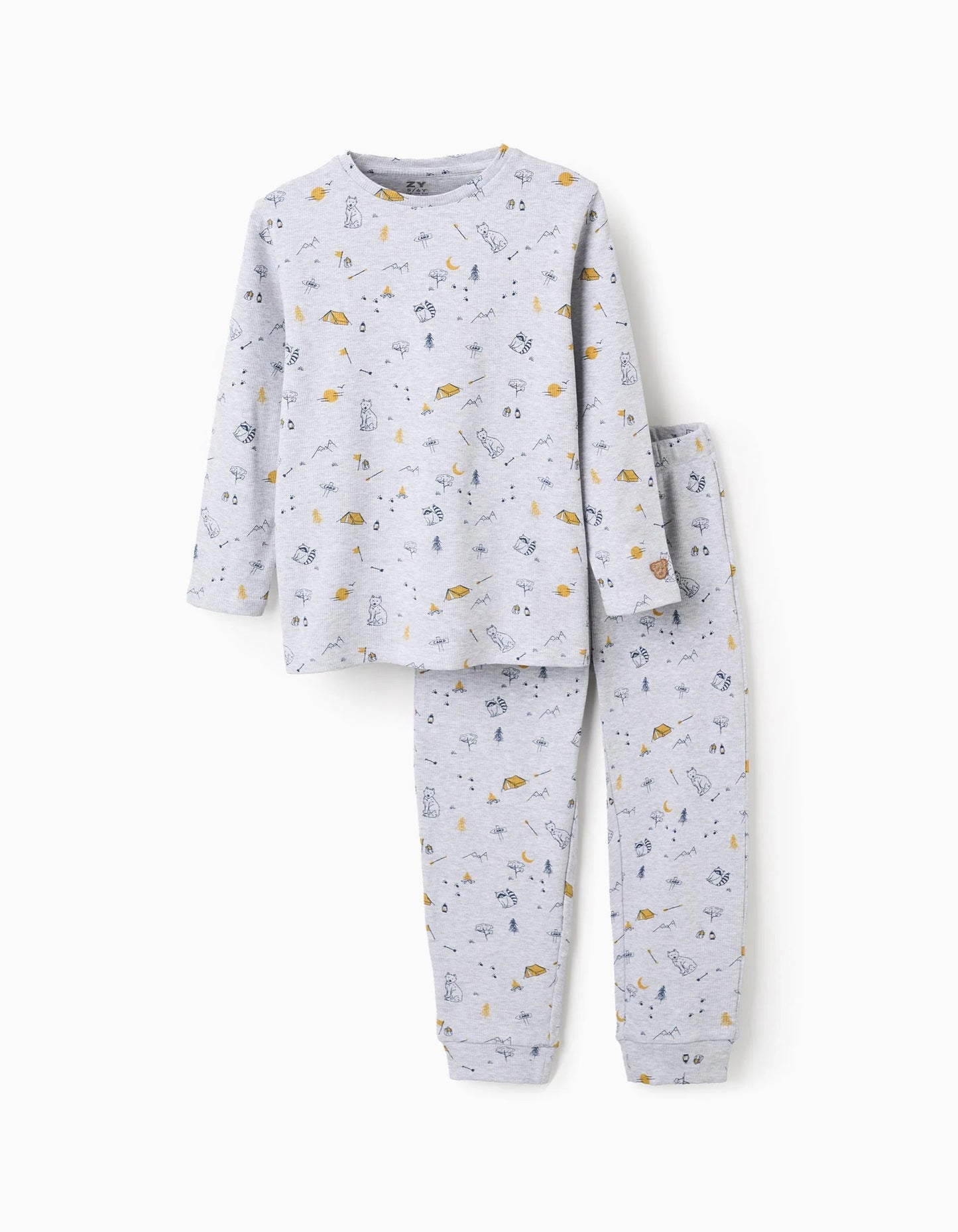 Ribbed Pyjama with Forest Animal Pattern for Boys, Grey