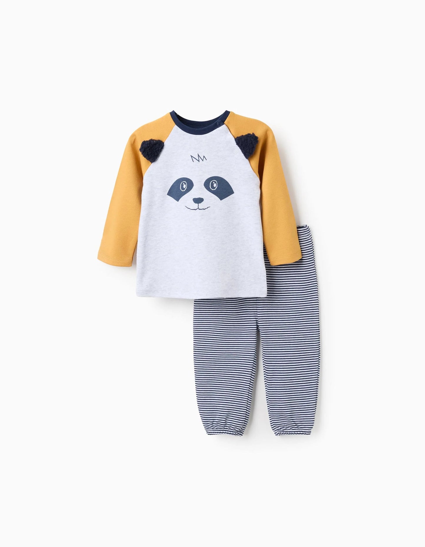 Cotton Pyjama with Ears for Baby Boys, Grey/Yellow
