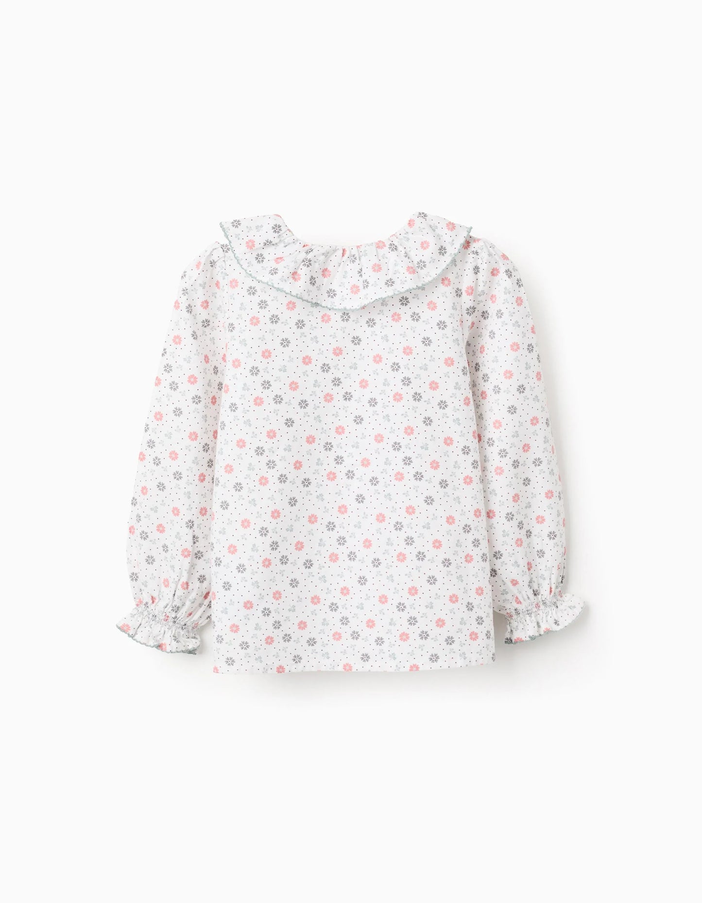 Floral Cotton Shirt for Girls, White/Pink/Green