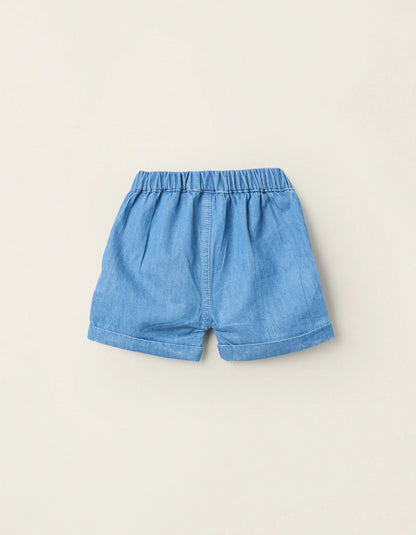 Light Cotton Denim Shorts for Newborns, Blue