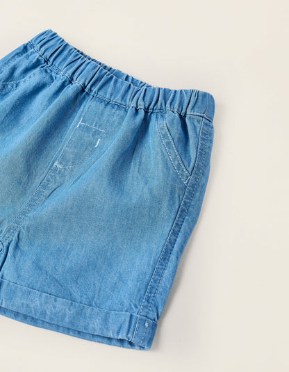 Light Cotton Denim Shorts for Newborns, Blue