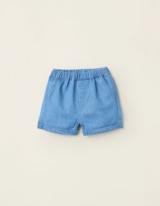 Light Cotton Denim Shorts for Newborns, Blue