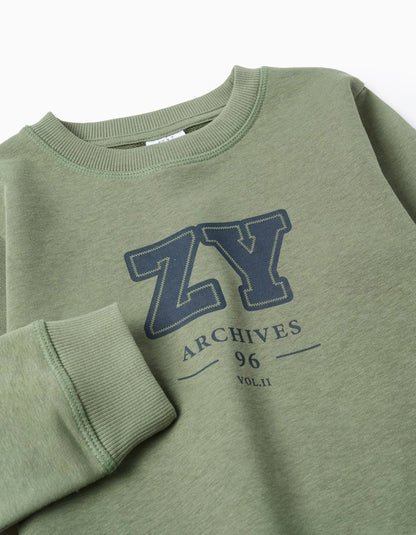 Sweatshirt with Chest Print for Boys 'ZY Archives', Green