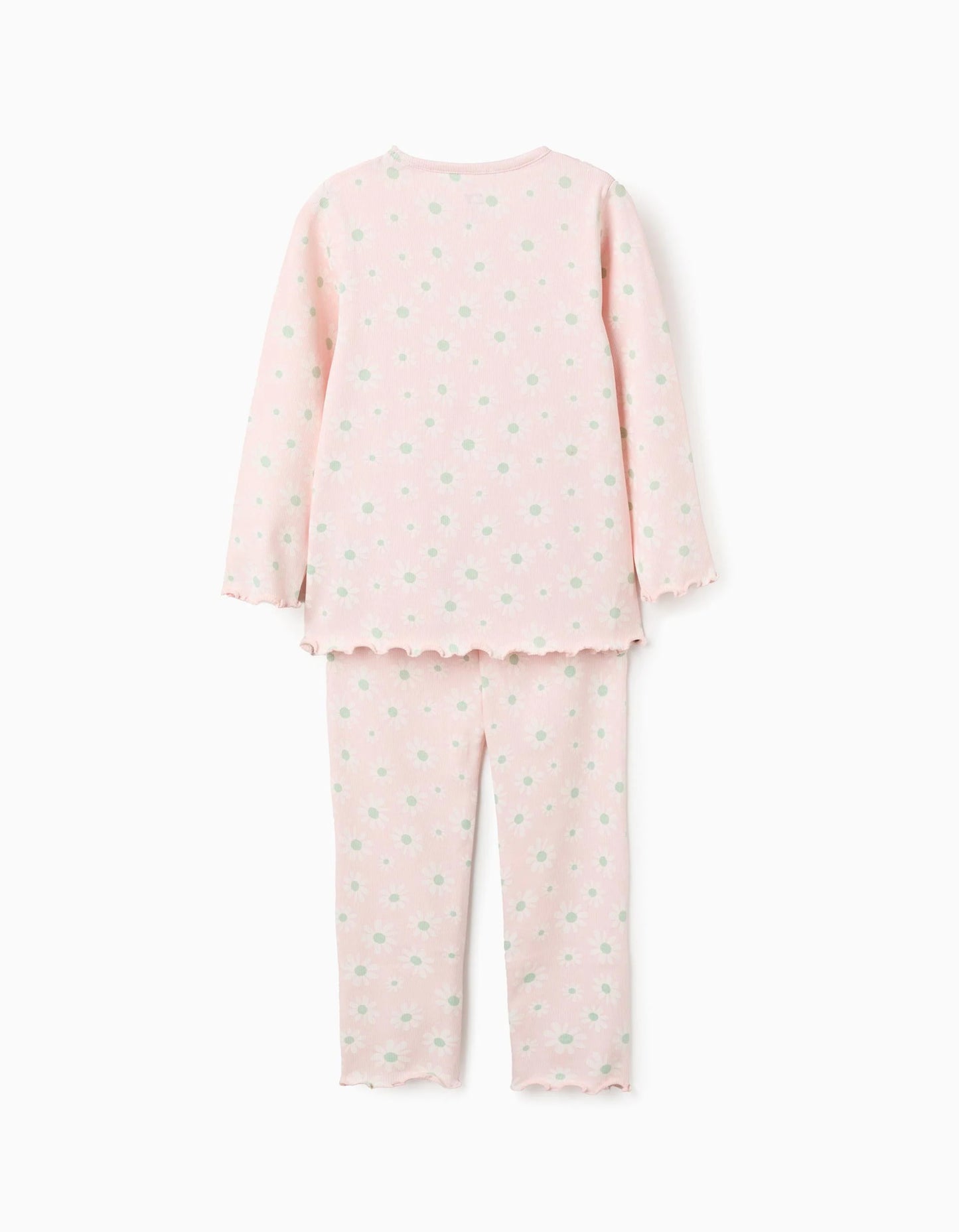 Ribbed Pyjama with Floral Pattern for Girls, Pink/White/Green