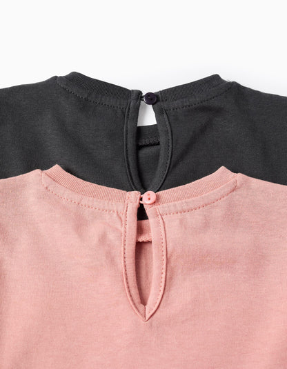 Pack of 2 Long Sleeve T-shirts for Baby Girls, Pink/Grey