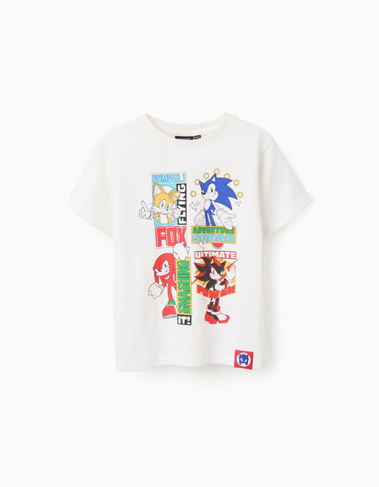 Cotton T-shirt for Boys 'Sonic, Knuckles, Shadow, Tails', White