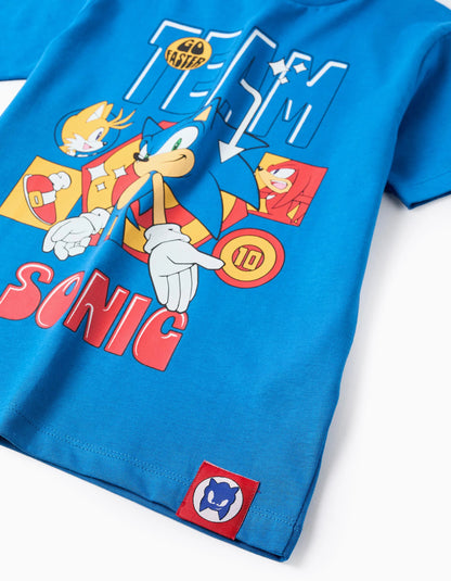 Cotton T-shirt with Print for Boys 'Team Sonic', Blue