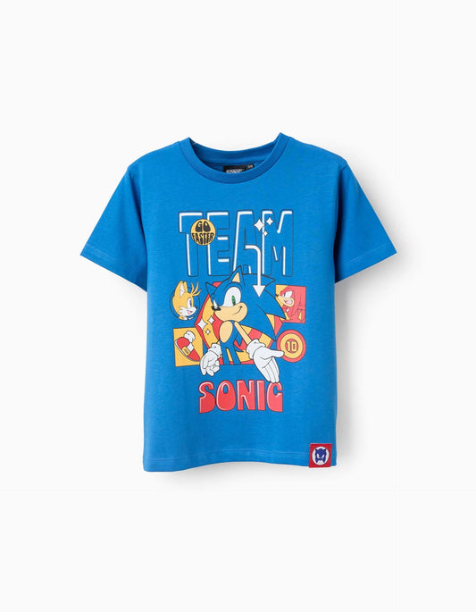 Cotton T-shirt with Print for Boys 'Team Sonic', Blue