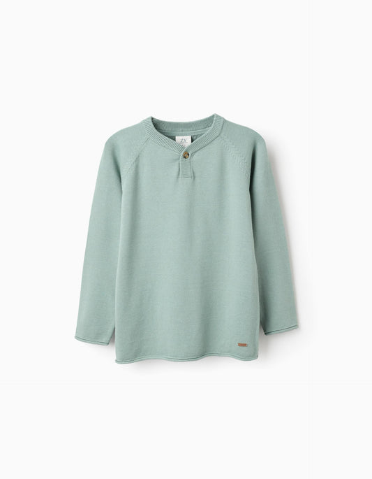 Jumper with Rolled Edges for Boys, Aqua Green