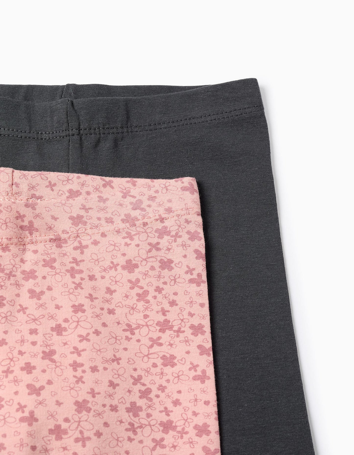 Pack of 2 Floral/Smooth Leggings for Baby Girls, Pink/Grey