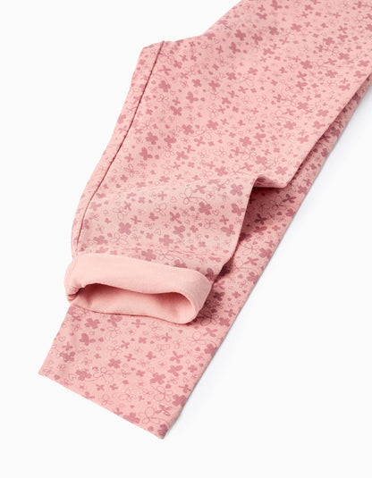 Pack of 2 Floral/Smooth Leggings for Baby Girls, Pink/Grey