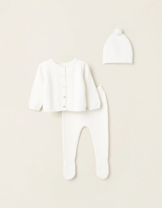 3-Piece Knitted Set for Newborns, White