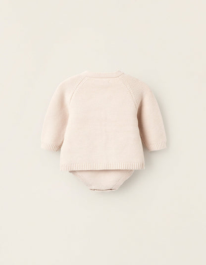 4-Piece Knitted Set in Cotton for Newborns, Beige
