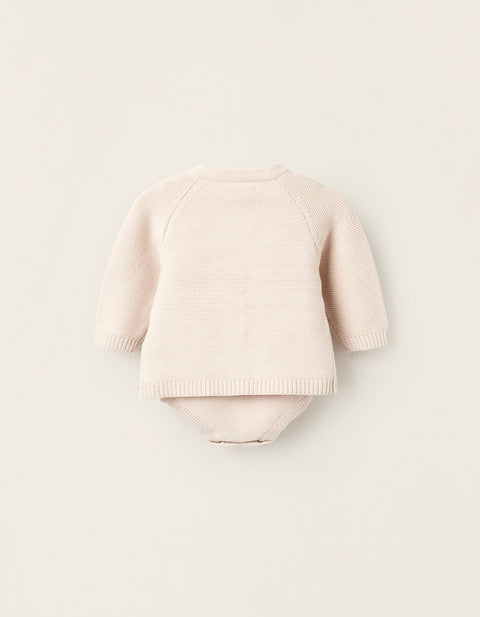 4-Piece Knitted Set in Cotton for Newborns, Beige