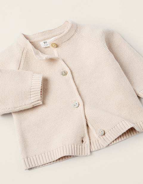 4-Piece Knitted Set in Cotton for Newborns, Beige