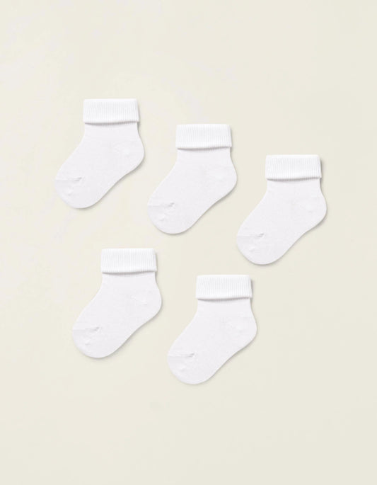 Pack of 5 Pairs of Ribbed Folded Cuff Socks for Babies, White