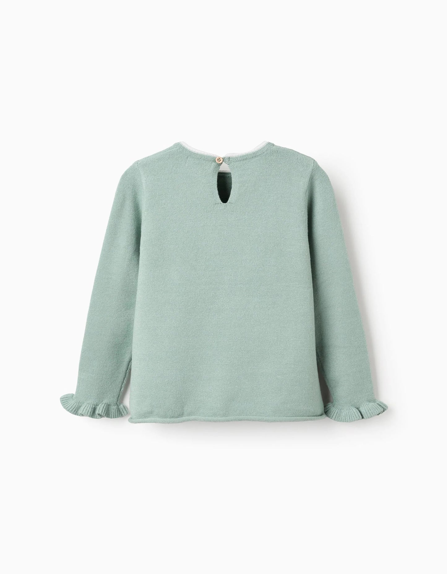 Jumper with Bow Jacquard and Ruffles for Girls, Green