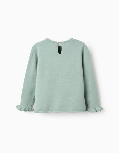 Jumper with Bow Jacquard and Ruffles for Girls, Green