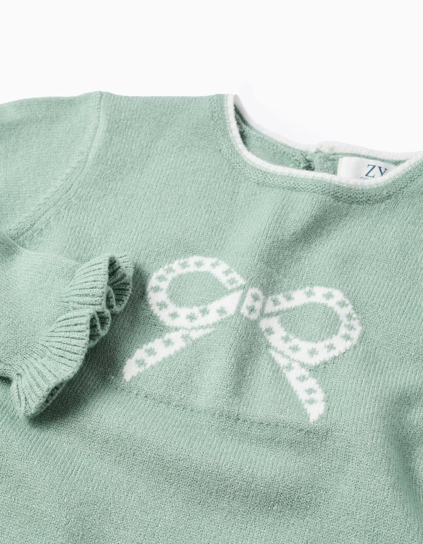 Jumper with Bow Jacquard and Ruffles for Girls, Green