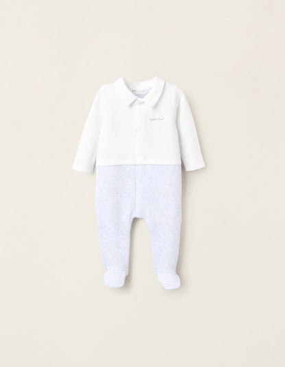 Sleepsuit with Texture for Newborns 'Peek-a-Boo', White/Grey