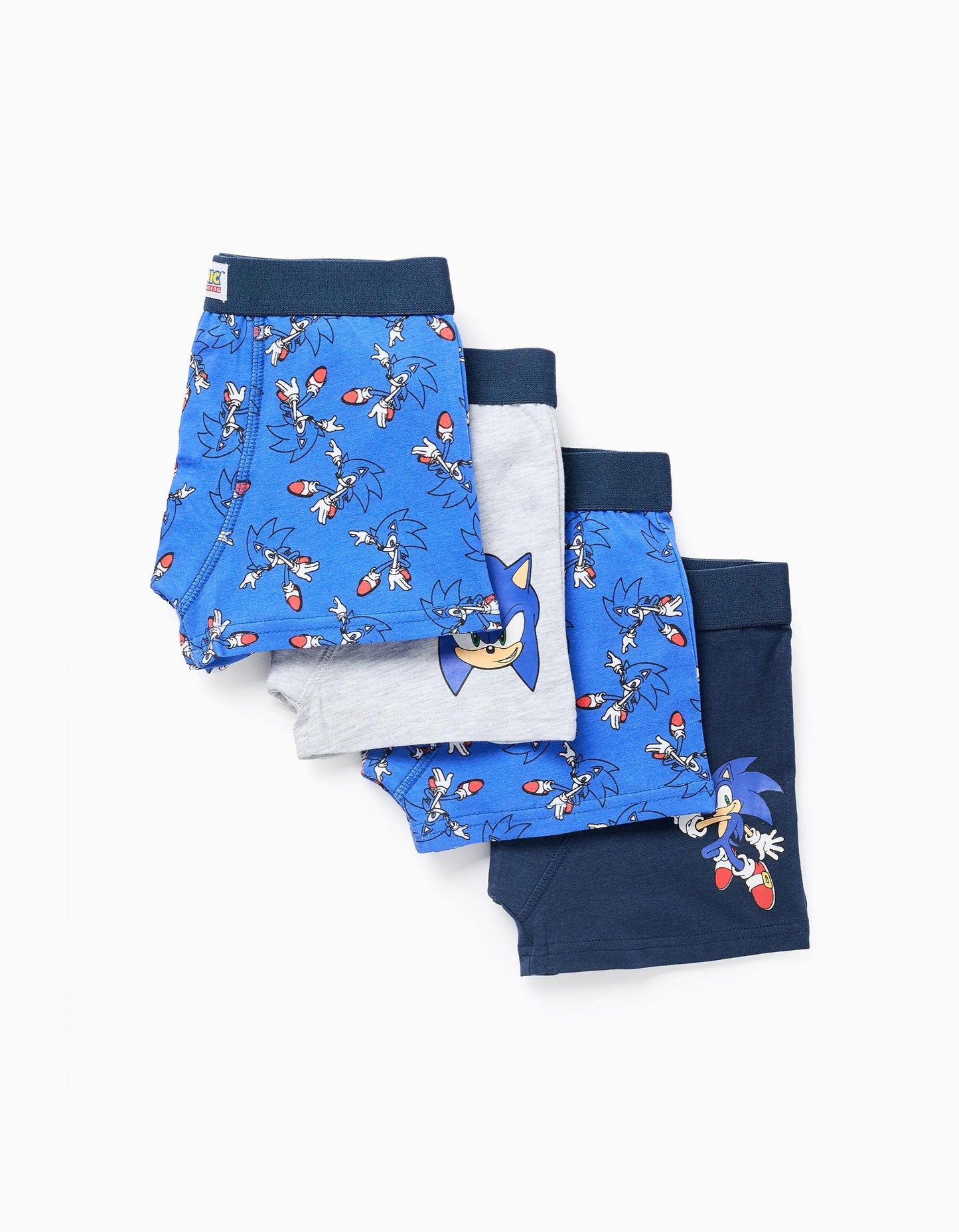 Pack of 4 Boxers with Sonic for Boys, Blue/Grey