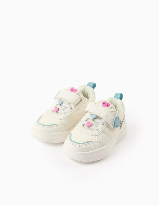 Heart Trainers for Baby Girls, White/Pink/Blue