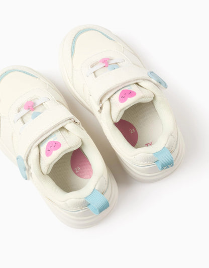 Heart Trainers for Baby Girls, White/Pink/Blue