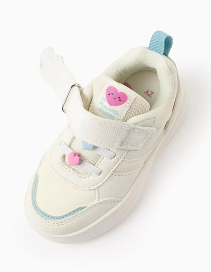 Heart Trainers for Baby Girls, White/Pink/Blue