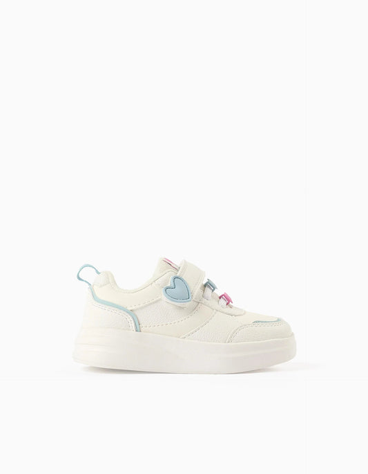 Heart Trainers for Baby Girls, White/Pink/Blue