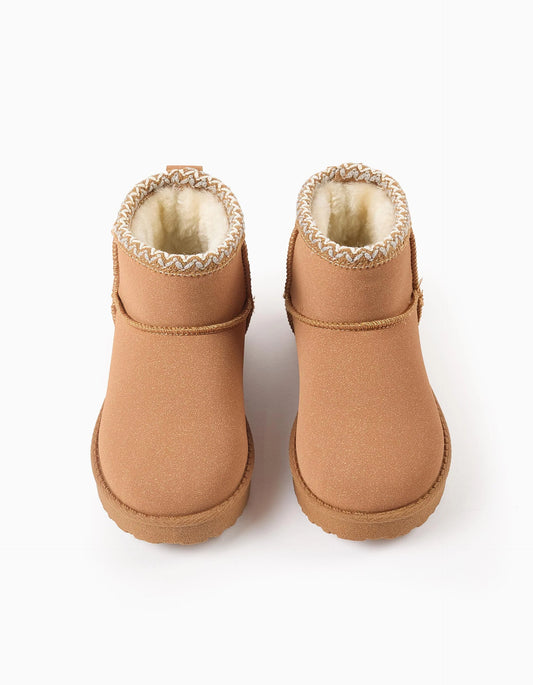 Boots with Fur Lining and Thick Sole for Girls, Camel/White