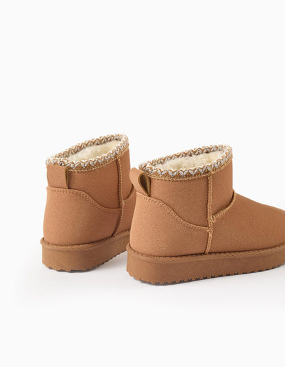 Boots with Fur Lining and Thick Sole for Girls, Camel/White