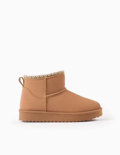 Boots with Fur Lining and Thick Sole for Girls, Camel/White
