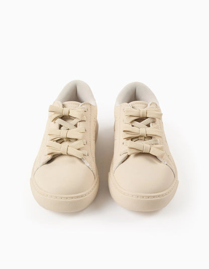 Textured Trainers with Bows for Girls, Beige