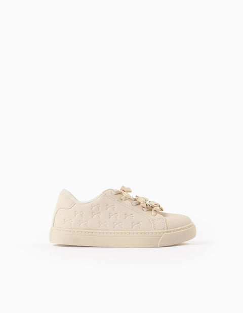 Textured Trainers with Bows for Girls, Beige