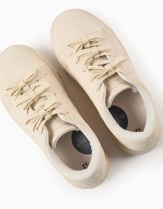 Textured Trainers with Bows for Girls, Beige