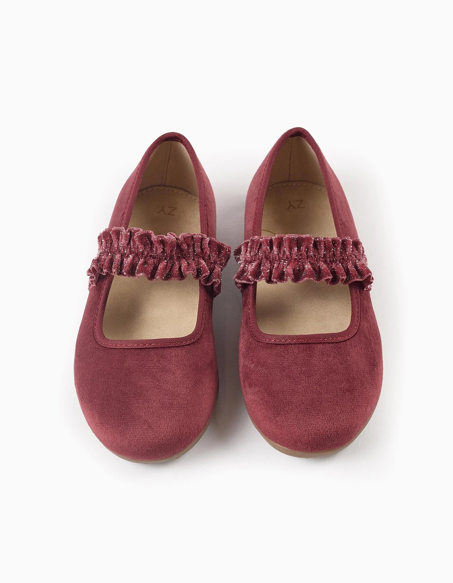 Velvet Mary Janes with Ruffles and Sparkles for Girls, Dark Pink