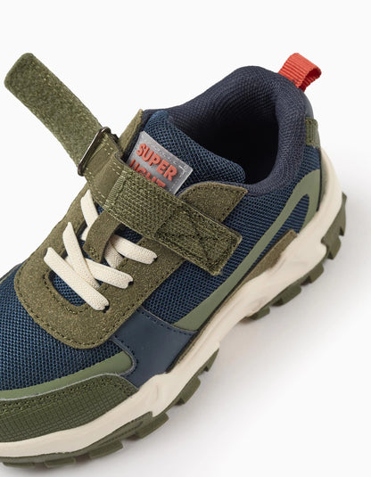 ZY Superlight Runner Combined Trainers for Boys, Green/Blue