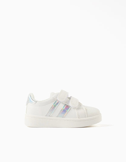 Touch-Fastening Trainers for Baby Girls, White/Iridescent