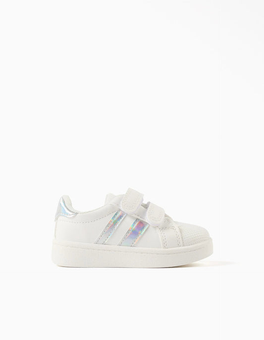 Touch-Fastening Trainers for Baby Girls, White/Iridescent