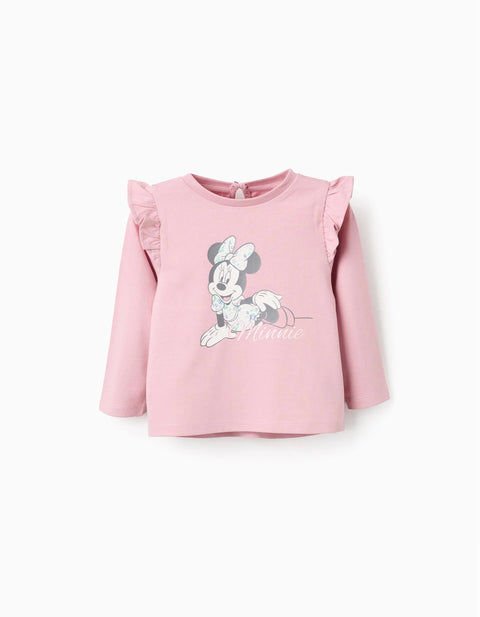 Long Sleeve Cotton T-shirt for Baby Girls 'Minnie', Pink