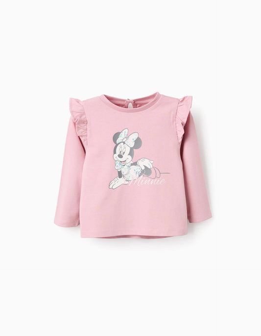 Long Sleeve Cotton T-shirt for Baby Girls 'Minnie', Pink