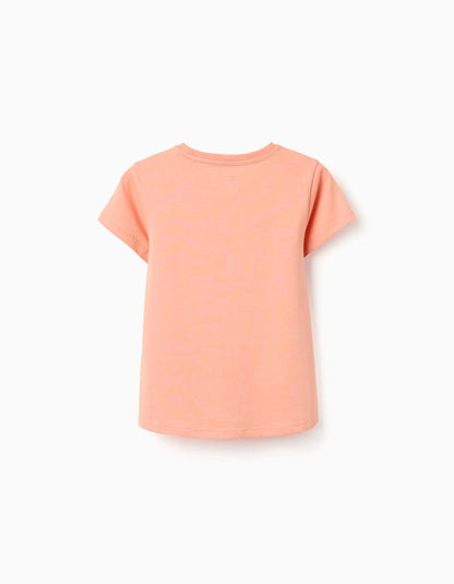 Cotton T-shirt with Stockholm Print for Girls, Light Orange