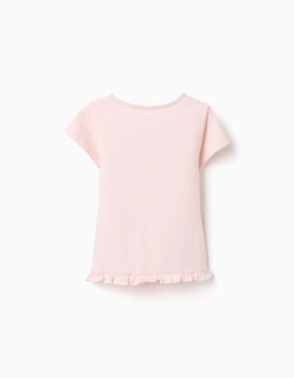 T-shirt with Front Print and Ruffle Hem for Girls, Light Pink