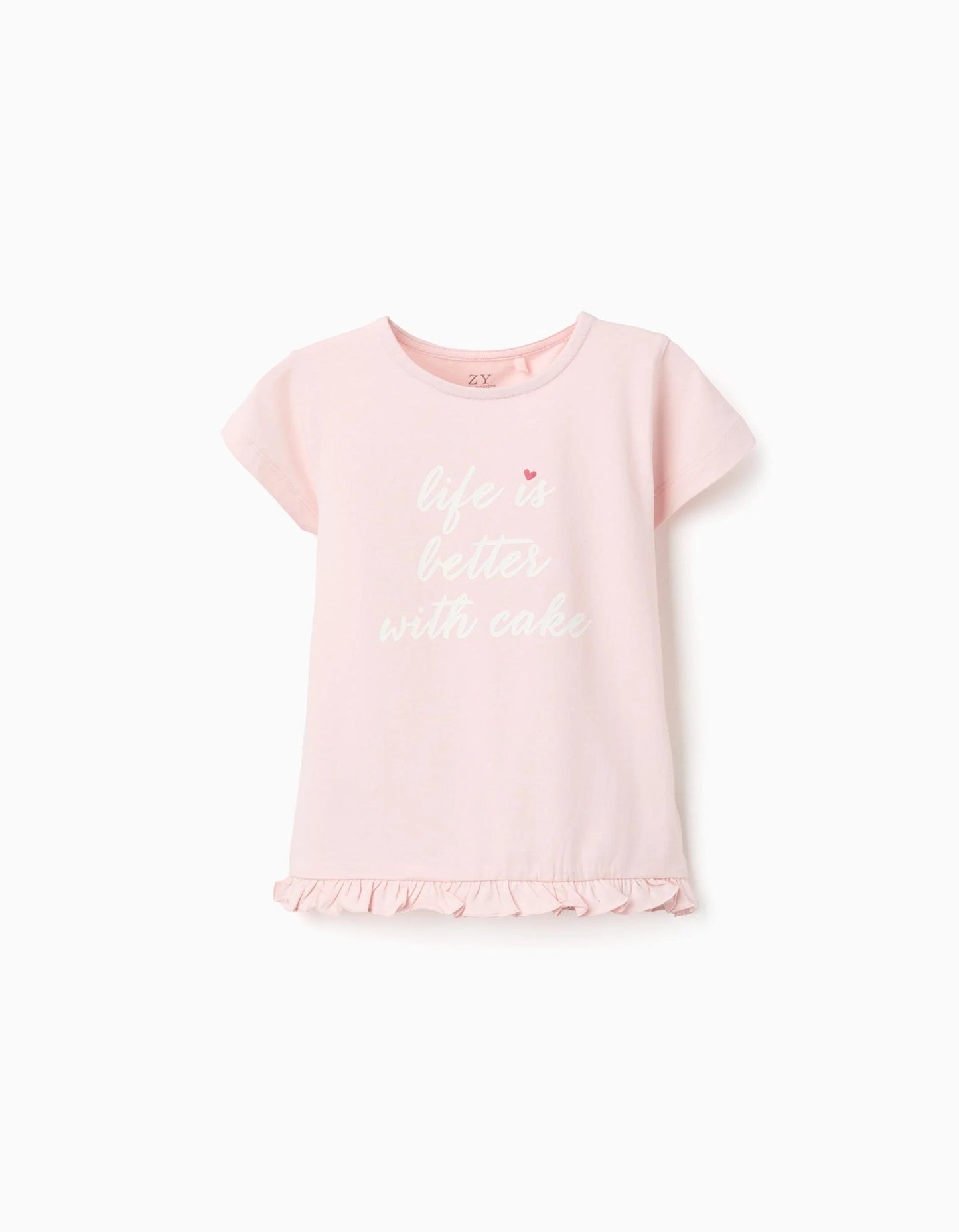 T-shirt with Front Print and Ruffle Hem for Girls, Light Pink