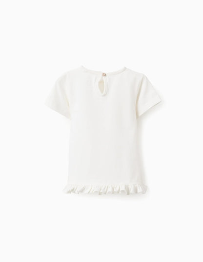 Cotton T-Shirt With Ruffles For Baby Girls 'Love', White