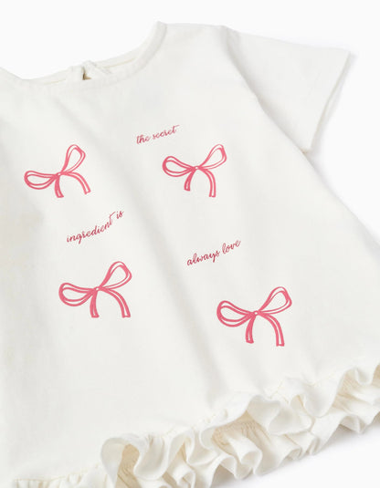 Cotton T-Shirt With Ruffles For Baby Girls 'Love', White