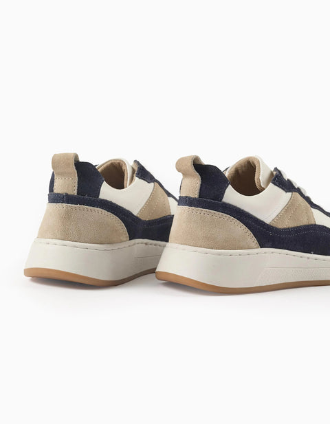Trainers with Laces for Boys, White/Beige/Blue